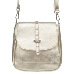 VERA PELLE torebka damska skórzana listonoszka z klapą i paskiem na ramię V645 złota