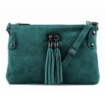 VERA PELLE torebka damska zamszowa listonoszka z frędzelkami V036 morska
