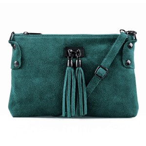 VERA PELLE torebka damska zamszowa listonoszka z frędzelkami V036 morska