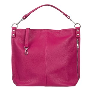 VERA PELLE torebka damska skórzana worek z paskiem na ramię V388 fuksja