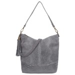 VERA PELLE torebka damska zamszowa listonoszka z paskiem i frędzelkiem kroko V479 ciemna szara