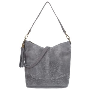VERA PELLE torebka damska zamszowa listonoszka z paskiem i frędzelkiem kroko V479 ciemna szara