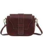 VERA PELLE torebka damska skórzana listonoszka vintage z paskiem na ramię V649 brązowa
