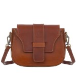 VERA PELLE torebka damska skórzana listonoszka vintage z paskiem na ramię V649 camel