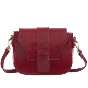 VERA PELLE torebka damska skórzana listonoszka vintage z paskiem na ramię V649 bordowa