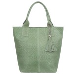 VERA PELLE torebka damska skórzana shopper pleciona z saszetką na ramię V521 jasna zielona