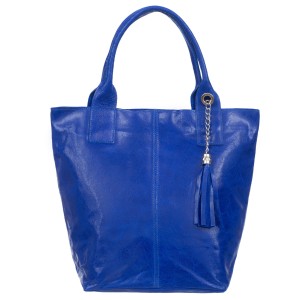 VERA PELLE torebka damska skórzana shopper lakierowana z saszetką V550 chabrowa