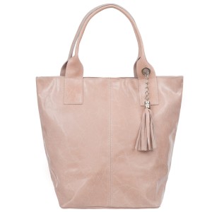 VERA PELLE torebka damska skórzana shopper lakierowana z saszetką V550 ciemna różowa