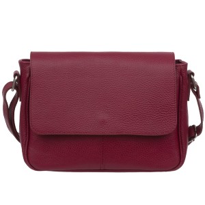 VERA PELLE torebka damska skórzana listonoszka z klapą i paskiem na ramię V556 bordowa