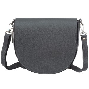 VERA PELLE torebka damska skórzana listonoszka z klapą i paskiem V574 ciemna szara
