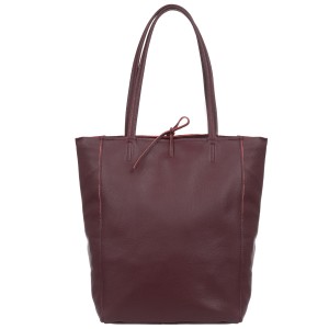 VERA PELLE torebka damska skórzana shopper na suwak z rzemykami V501 ciemna bordowa