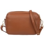VERA PELLE torebka damska skórzana listonoszka z paskiem na ramię V486 camel