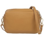 VERA PELLE torebka damska skórzana listonoszka z paskiem na ramię V486 jasna camel