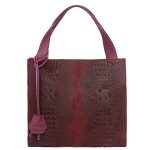 VERA PELLE torebka damska zamszowa shopper klasyczna kroko na ramię V510 ciemna bordowa