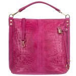 VERA PELLE torebka damska zamszowa worek z kłódeczką kroko V493 fuksja
