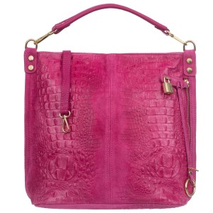 VERA PELLE torebka damska zamszowa worek z kłódeczką kroko V493 fuksja