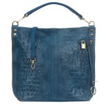 VERA PELLE torebka damska zamszowa worek z kłódeczką kroko V493 ciemna jeansowa