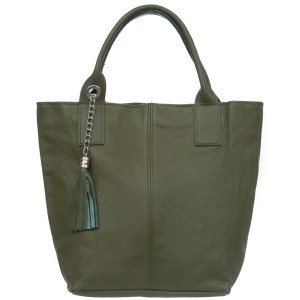 VERA PELLE torebka damska skórzana shopper z długimi rączkami i saszetką V619 oliwkowa
