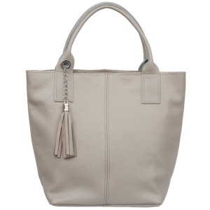 VERA PELLE torebka damska skórzana shopper z długimi rączkami i saszetką V619 jasna beżowa