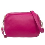 VERA PELLE torebka damska skórzana listonoszka z paskiem na ramię V486 fuksja
