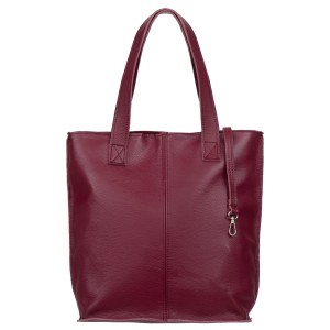 VERA PELLE torebka damska skórzana shopper z długimi rączkami i paskiem V523 bordowa