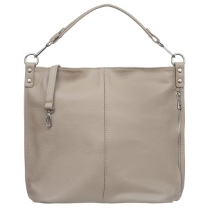 VERA PELLE torebka damska skórzana worek z paskiem na ramię V388 jasna beżowa