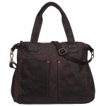 VERA PELLE torebka damska skórzana shopper vintage pleciona z paskiem na ramię V652 ciemna brązowa