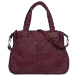 VERA PELLE torebka damska skórzana shopper vintage pleciona z paskiem na ramię V652 ciemna bordowa