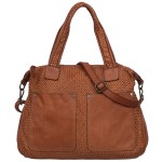 VERA PELLE torebka damska skórzana shopper vintage pleciona z paskiem na ramię V652 camel