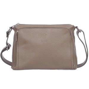 VERA PELLE torebka damska skórzana listonoszka z paskiem na ramię V535 taupe