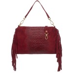 VERA PELLE torebka damska zamszowa listonoszka kroko z frędzlami i paskiem V492 bordowa