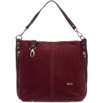 VEZZE torebka damska zamszowa worek z paskiem na ramię V551 ciemna bordowa