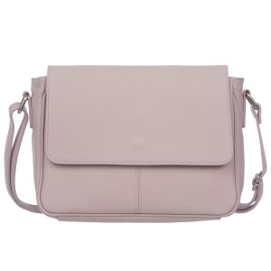 VERA PELLE torebka damska skórzana listonoszka z klapą i paskiem na ramię V556 liliowa