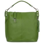 VERA PELLE torebka damska skórzana worek z paskiem na ramię V388 ciemna limonkowa