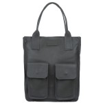 VERA PELLE torebka damska skórzana shopper na ramię z kieszeniami V516 ciemna szara