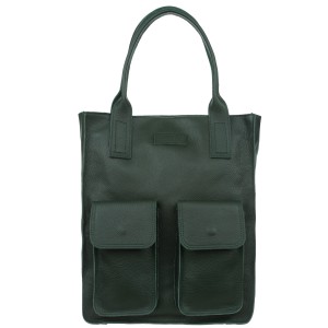 VERA PELLE torebka damska skórzana shopper na ramię z kieszeniami V516 ciemna zielona