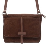 VERA PELLE torebka damska zamszowa listonoszka z klapą i paskiem na ramię V525 brązowa