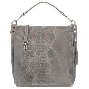 VERA PELLE torebka damska zamszowa worek kroko z paskiem na ramię V476 jasna taupe