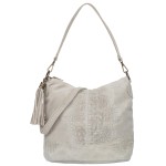 VERA PELLE torebka damska zamszowa listonoszka z paskiem i frędzelkiem kroko V479 kremowa