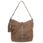 VERA PELLE torebka damska zamszowa listonoszka z paskiem i frędzelkiem kroko V479 taupe