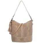 VERA PELLE torebka damska zamszowa listonoszka z paskiem i frędzelkiem kroko V479 beżowa