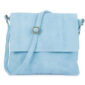 VERA PELLE torebka damska zamszowa listonoszka z klapą i paskiem V480 niebieska