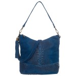 VERA PELLE torebka damska zamszowa listonoszka z paskiem i frędzelkiem kroko V479 ciemna jeansowa