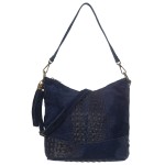 VERA PELLE torebka damska zamszowa listonoszka z paskiem i frędzelkiem kroko V479 granatowa