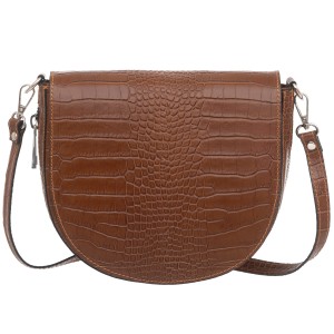 VERA PELLE torebka damska skórzana listonoszka kroko z paskiem na ramię V448 camel