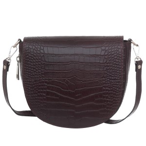 VERA PELLE torebka damska skórzana listonoszka kroko z paskiem na ramię V448 ciemna bordowa