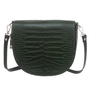 VERA PELLE torebka damska skórzana listonoszka kroko z paskiem na ramię V448 ciemna zielona
