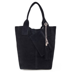 VERA PELLE torebka damska zamszowa worek shopper z saszetką na ramię V093 czarna