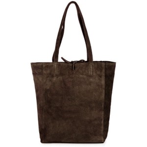 VERA PELLE torebka damska zamszowa shopper z rzemykami na ramię V462 ciemna brązowa