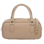 VERA PELLE torebka damska skórzana kuferek z paskiem na ramię V669 beżowa